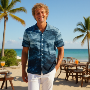 Mare in tempesta / Camicia hawaiana in cotone con chiusura a bottoni