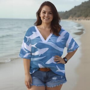 Pesci bianchi / Camicia da donna con scollo a V