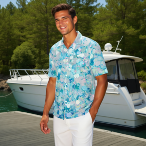 Celeste / Camicia hawaiana in cotone