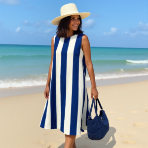 Bianco blu / Abito senza maniche in cotone