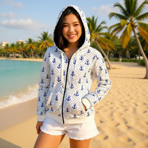 White / Felpa in cotone con cappuccio e zip