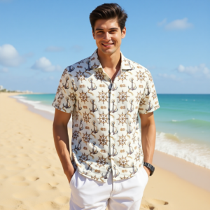 Ocre / Camicia hawaiana in cotone