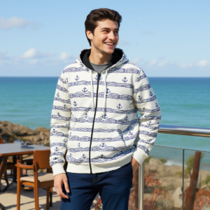White anchor / Felpa in cotone con cappuccio e zip