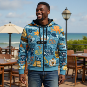 Go to Sea / Felpa in cotone con cappuccio e zip