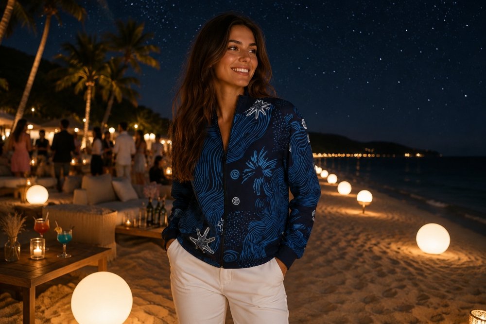 profondo blu - giacca in cotone con colletto alto donna